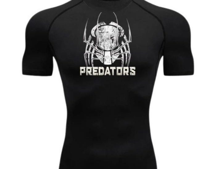 Kaos kompresi pria lengan panjang warna hitam dengan bahan elastis untuk olahraga